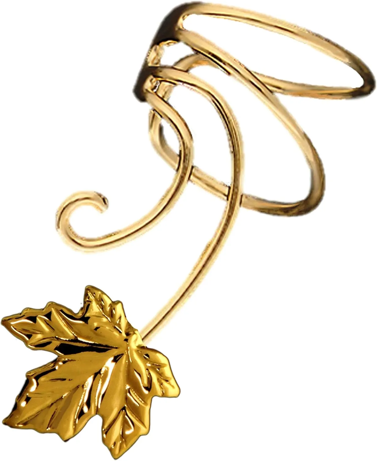 Maple Leaf Gold On 925 Sterling Non-Pierced Wave Left Ear Cuff Earring