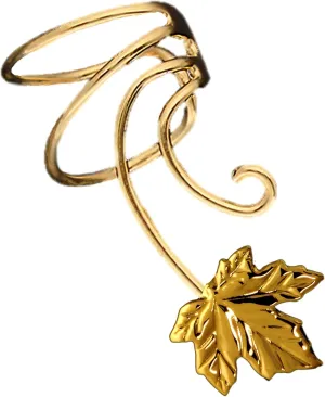 Maple Leaf Gold On 925 Sterling Non-Pierced Wave Right Ear Cuff Earring