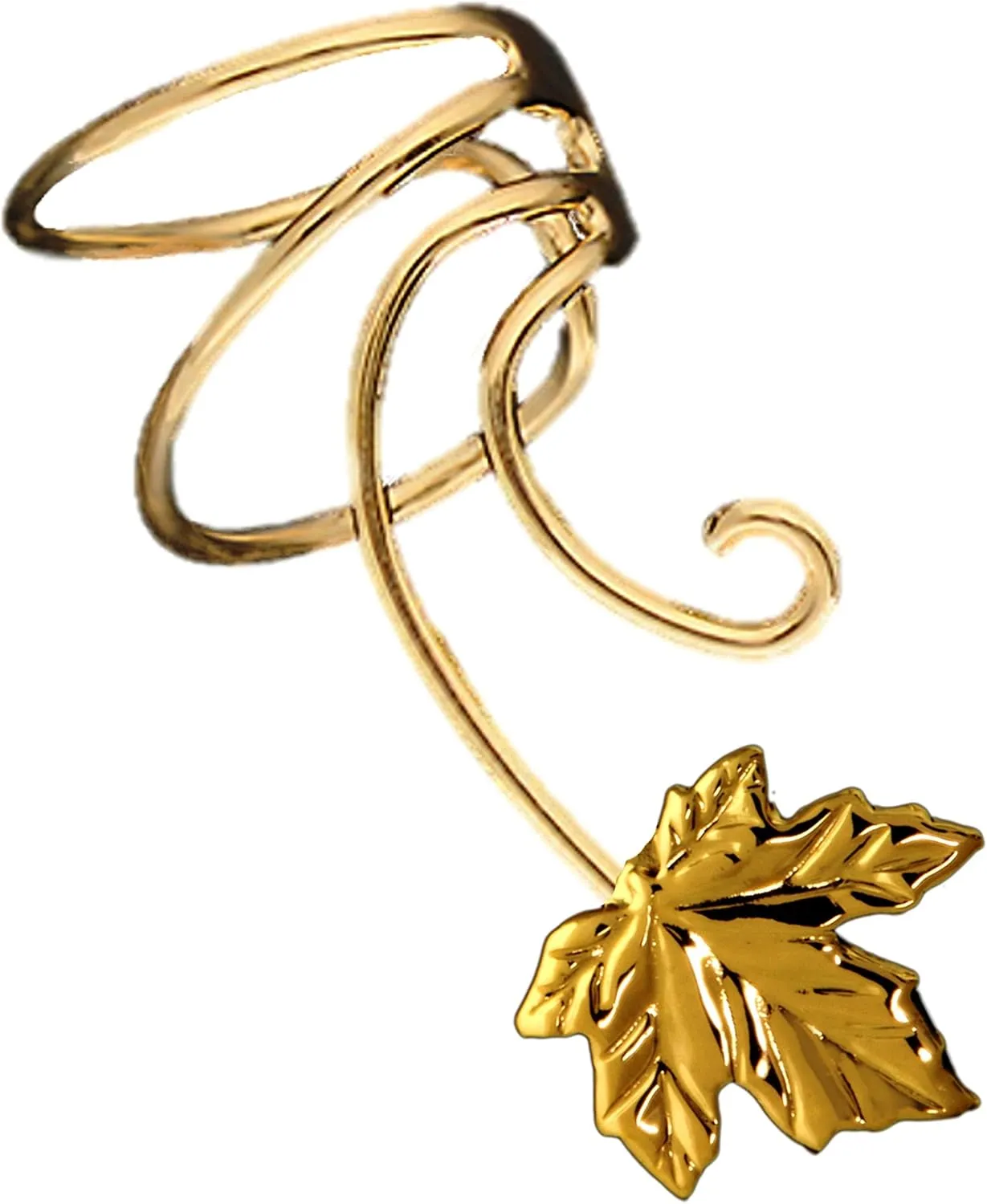 Maple Leaf Gold On 925 Sterling Non-Pierced Wave Right Ear Cuff Earring