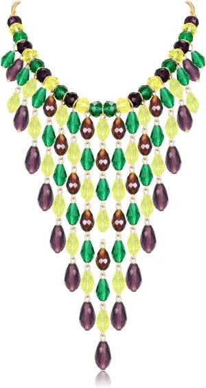 Mardi Gras Necklace for Women Multilayered Teardrop Beads Necklace Statement Colorful Crystal Bead Cluster Link Collar Necklace Mardi Gras Carnival Parade Party Necklace Jewelry Accessories Gift