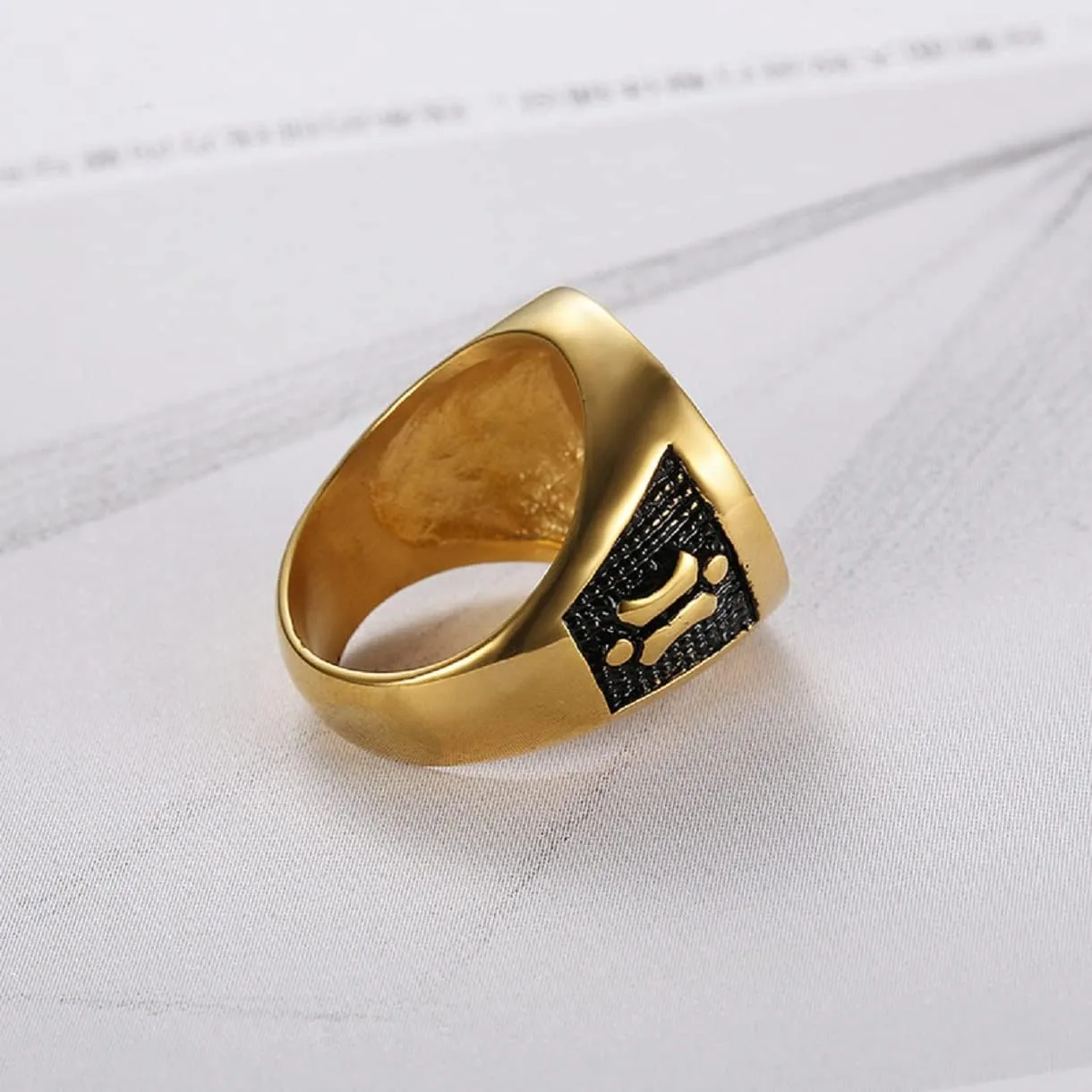 Masonic Master Mason Freemason Ring for Men - Gold Plated Symbol Compass Square Jewelry - Religious Amulet Biker Ring