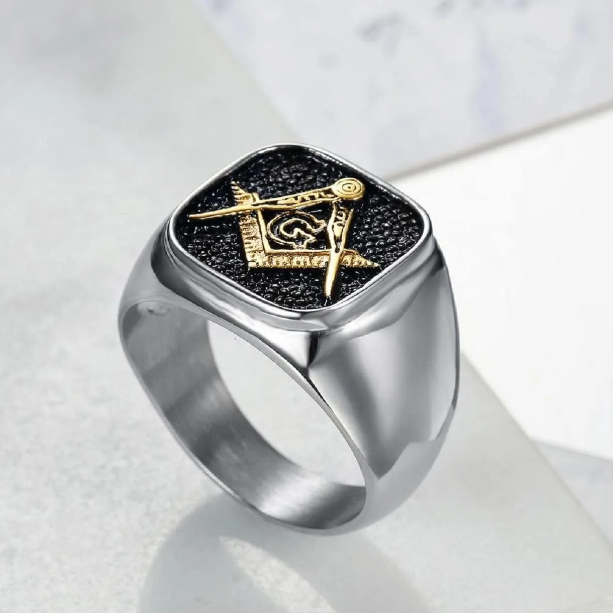 Masonic Ring, Compass and Square Ring for Men, Freemason Ring Masonic Jewelry, Hip Hop Masonic Signet Biker Rings Masonic Symbol Square Ring All Seeing Eye Ring for mens