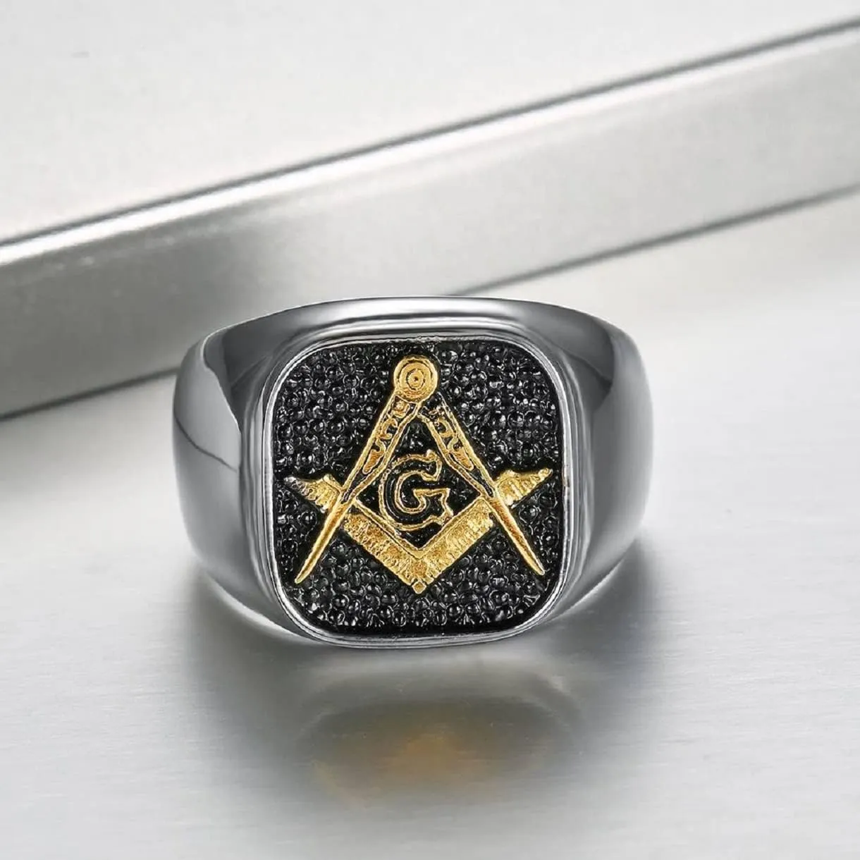 Masonic Ring, Compass and Square Ring for Men, Freemason Ring Masonic Jewelry, Hip Hop Masonic Signet Biker Rings Masonic Symbol Square Ring All Seeing Eye Ring for mens