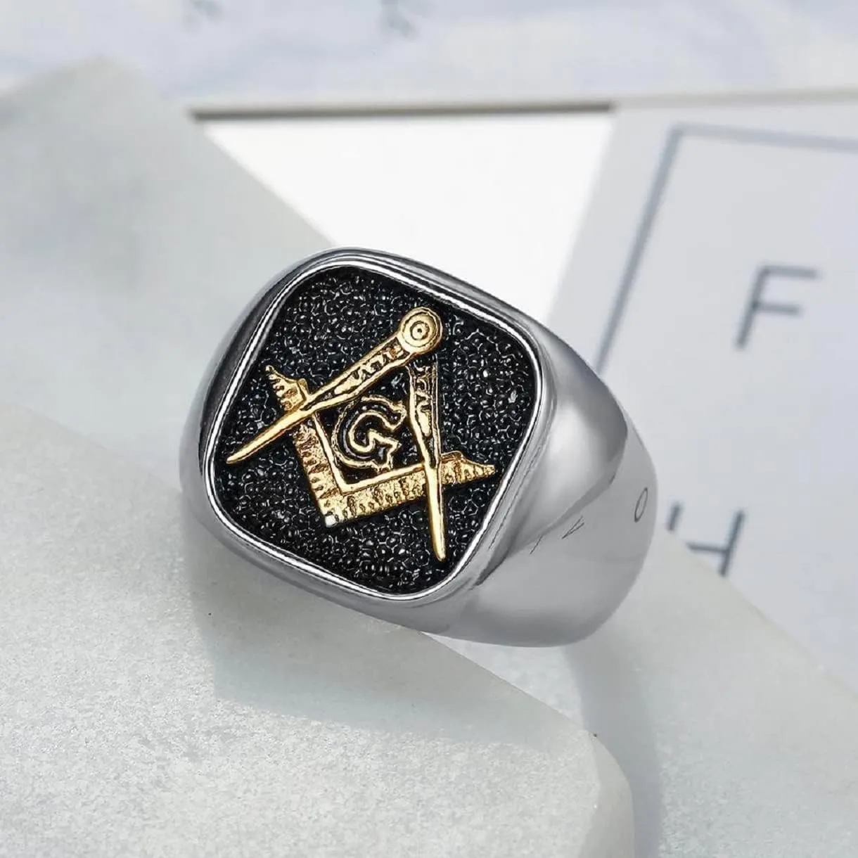 Masonic Ring, Compass and Square Ring for Men, Freemason Ring Masonic Jewelry, Hip Hop Masonic Signet Biker Rings Masonic Symbol Square Ring All Seeing Eye Ring for mens