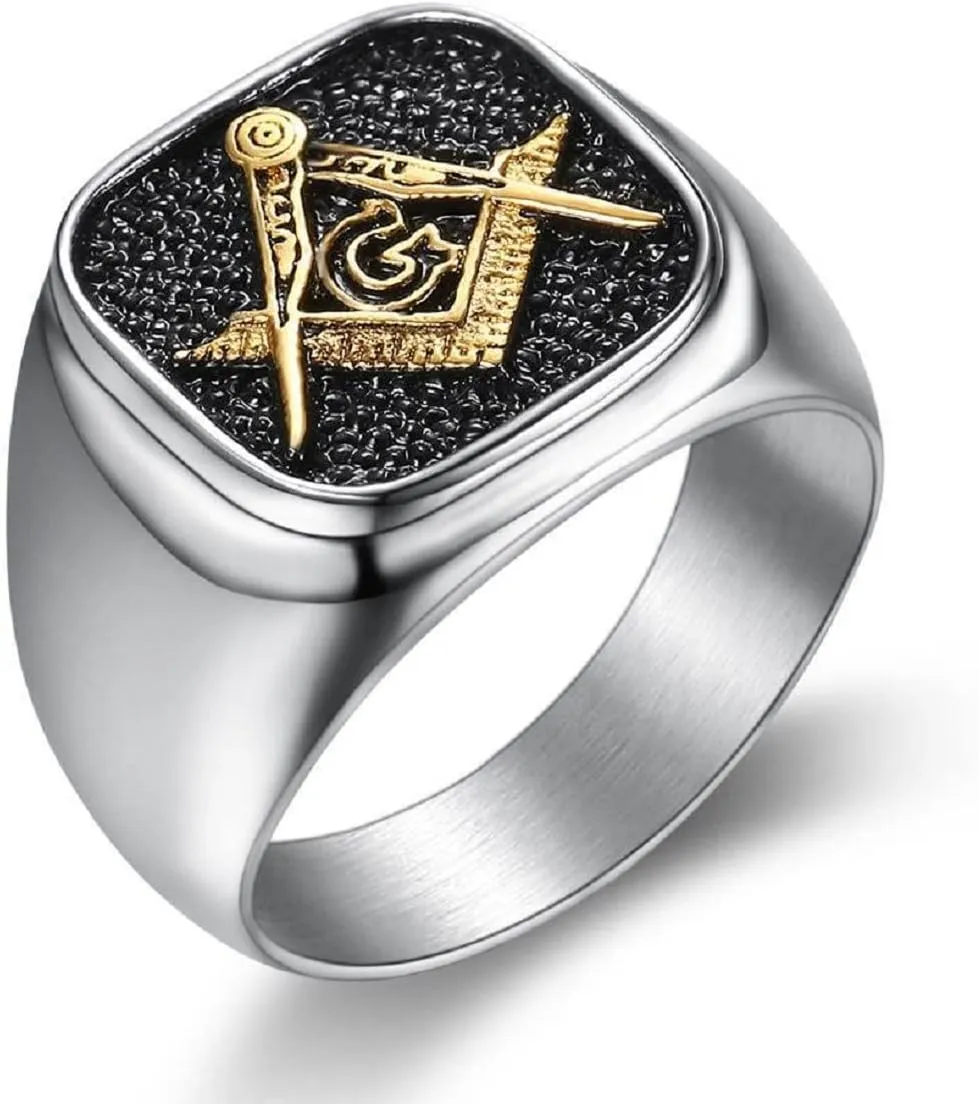 Masonic Ring, Compass and Square Ring for Men, Freemason Ring Masonic Jewelry, Hip Hop Masonic Signet Biker Rings Masonic Symbol Square Ring All Seeing Eye Ring for mens
