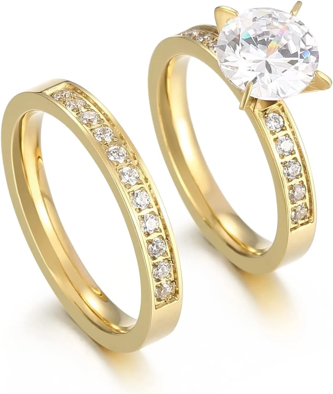 Matching Couple Rings Band for Him Her 18K Gold Cubic Zirconia Engagement Promise Ring for Women Men Valentine's Day Gift