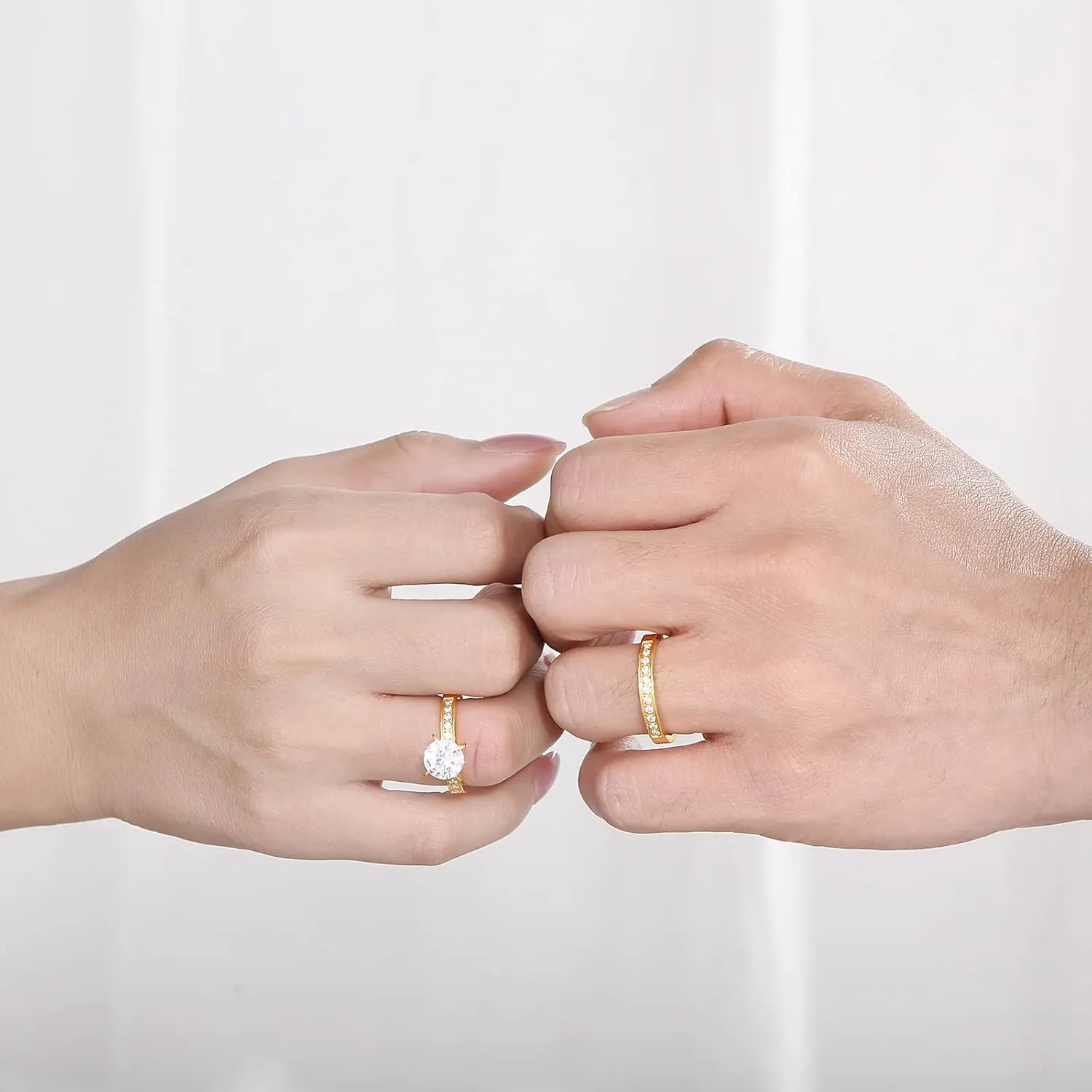Matching Couple Rings Band for Him Her 18K Gold Cubic Zirconia Engagement Promise Ring for Women Men Valentine's Day Gift