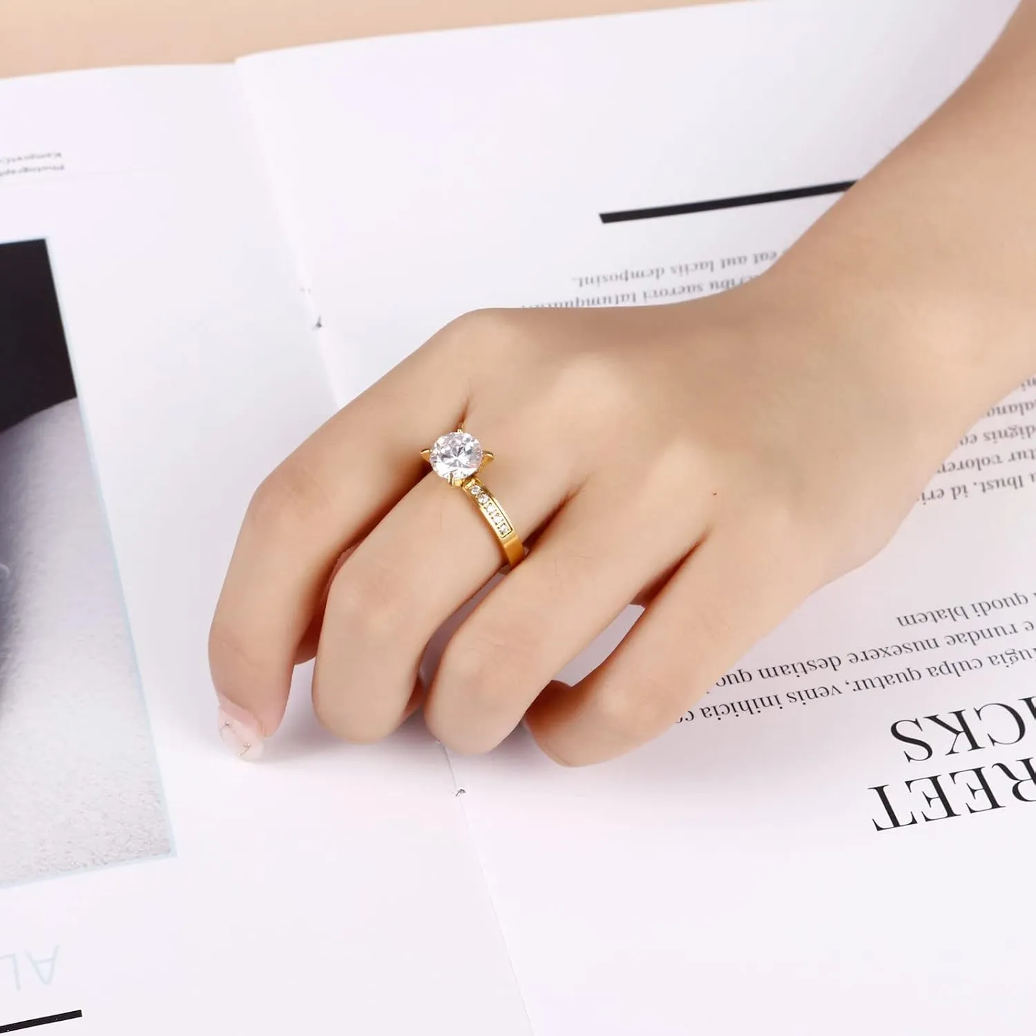 Matching Couple Rings Band for Him Her 18K Gold Cubic Zirconia Engagement Promise Ring for Women Men Valentine's Day Gift