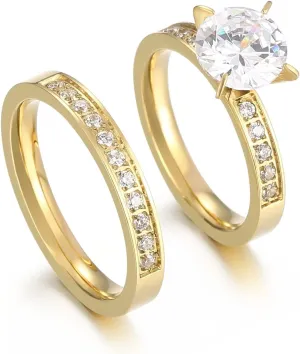 Matching Couple Rings Band for Him Her 18K Gold Cubic Zirconia Engagement Promise Ring for Women Men Valentine's Day Gift