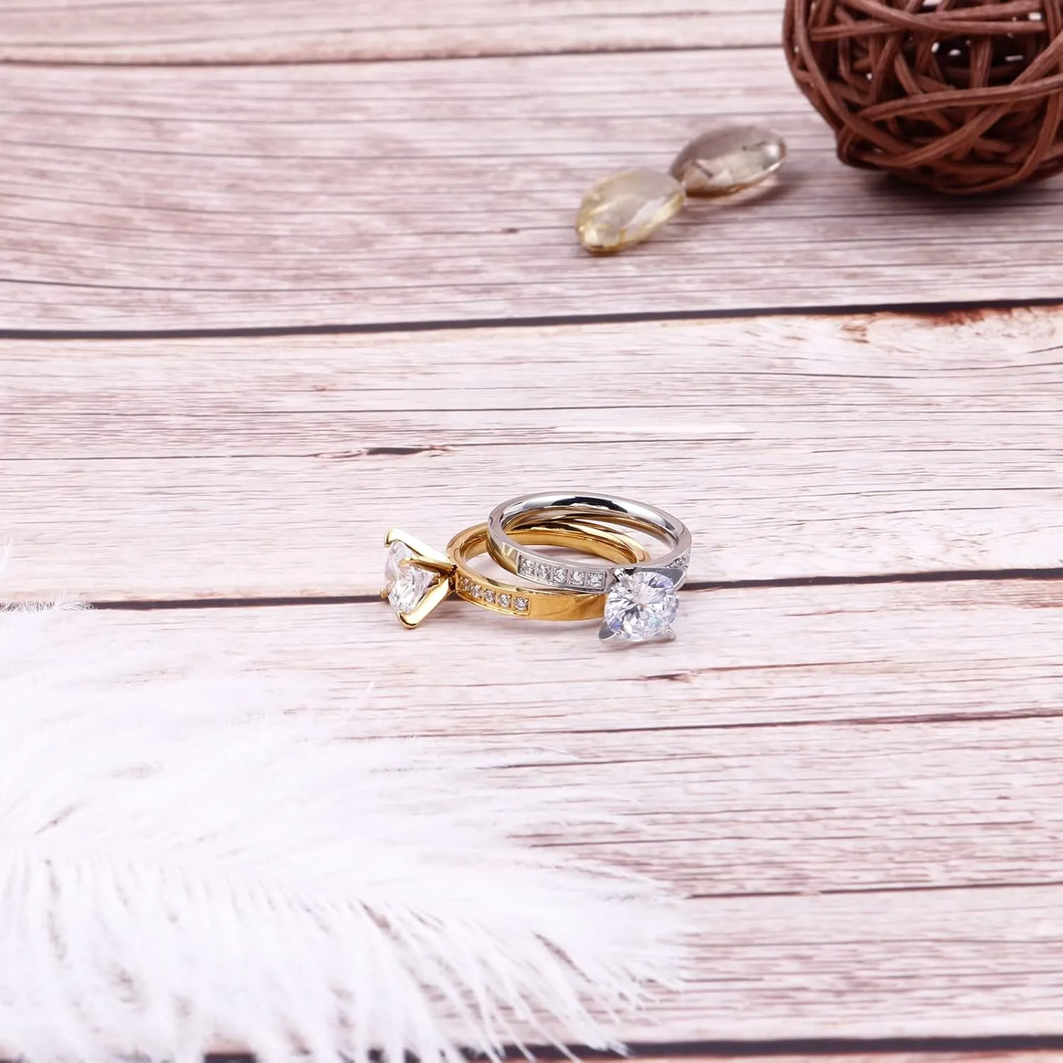 Matching Couple Rings Band for Him Her 18K Gold Cubic Zirconia Engagement Promise Ring for Women Men Valentine's Day Gift