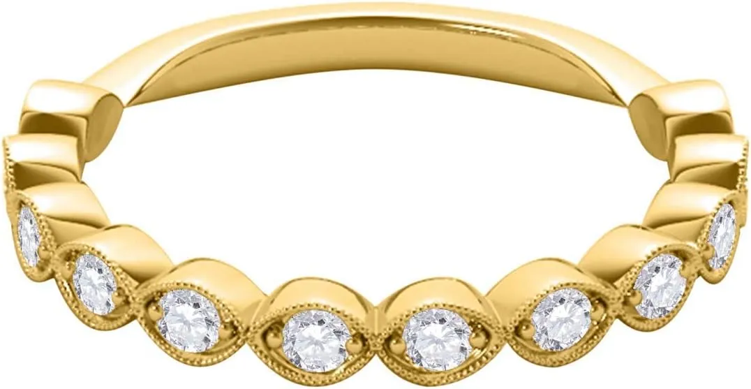 Mauli Jewels 0.50 Carat Diamond Milgrained Wedding Band prong 14K Yellow Gold