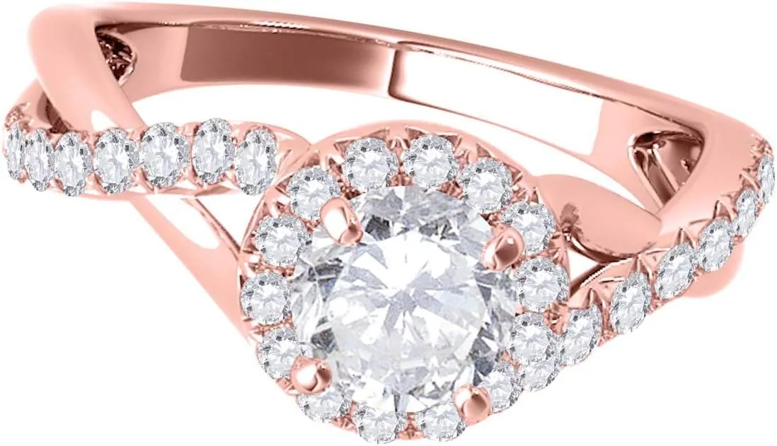 Mauli Jewels 0.50 Carat Halo Round Engagement Diamond Ring 4 Prong-Setting 14k Solid Rose Gold