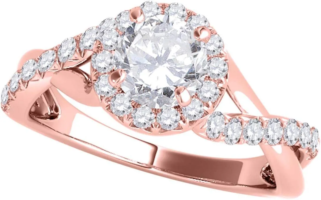 Mauli Jewels 0.50 Carat Halo Round Engagement Diamond Ring 4 Prong-Setting 14k Solid Rose Gold