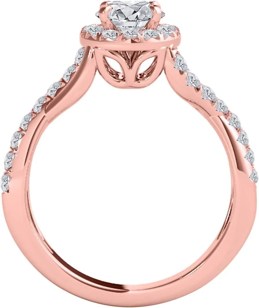 Mauli Jewels 0.50 Carat Halo Round Engagement Diamond Ring 4 Prong-Setting 14k Solid Rose Gold