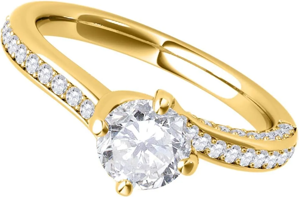Mauli Jewels 0.90 Carat Classic Diamond Engagement Wedding Ring prong 10K Yellow Gold