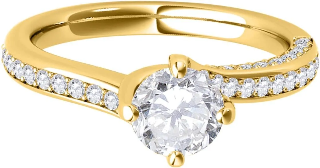 Mauli Jewels 0.90 Carat Classic Diamond Engagement Wedding Ring prong 10K Yellow Gold