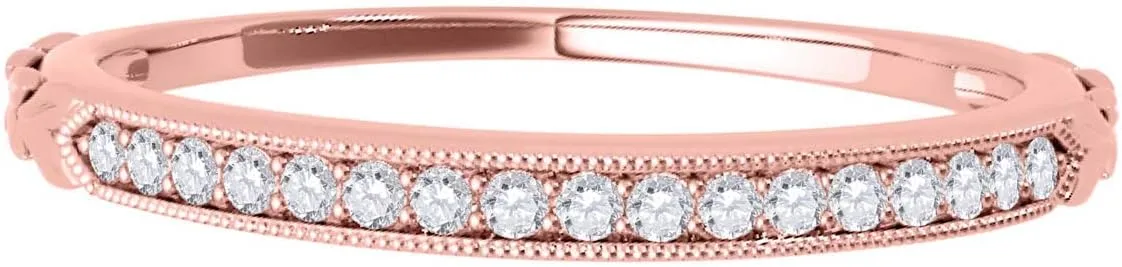 MauliJewels 0.05 Carat Women's Handcrafted Wedding Diamond Band Prong 10K Rose Gold