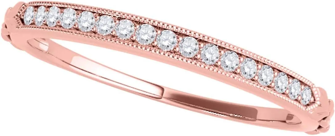 MauliJewels 0.05 Carat Women's Handcrafted Wedding Diamond Band Prong 10K Rose Gold