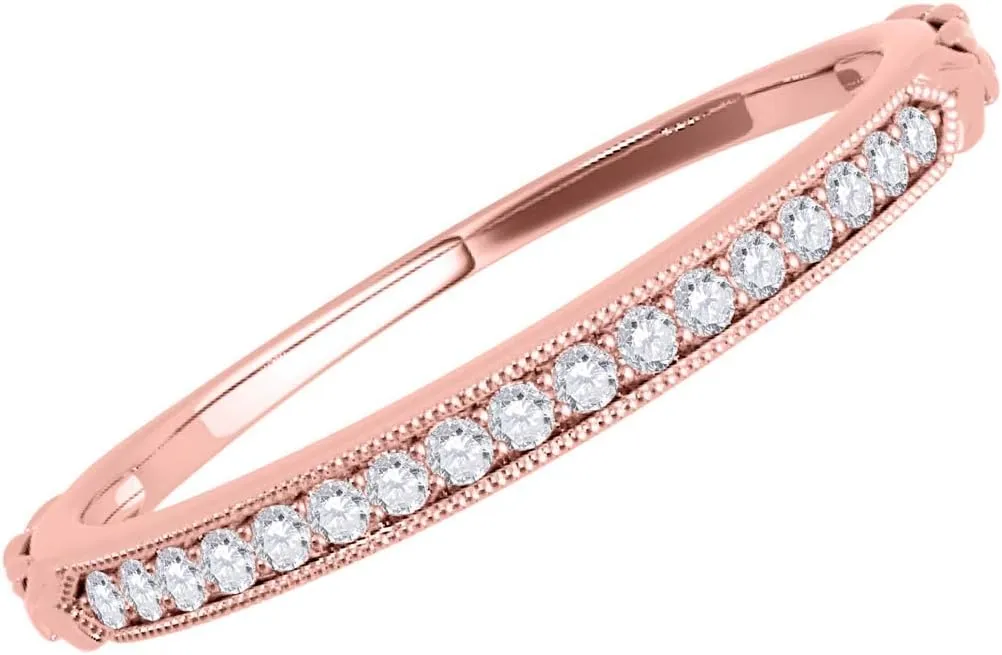 MauliJewels 0.05 Carat Women's Handcrafted Wedding Diamond Band Prong 10K Rose Gold