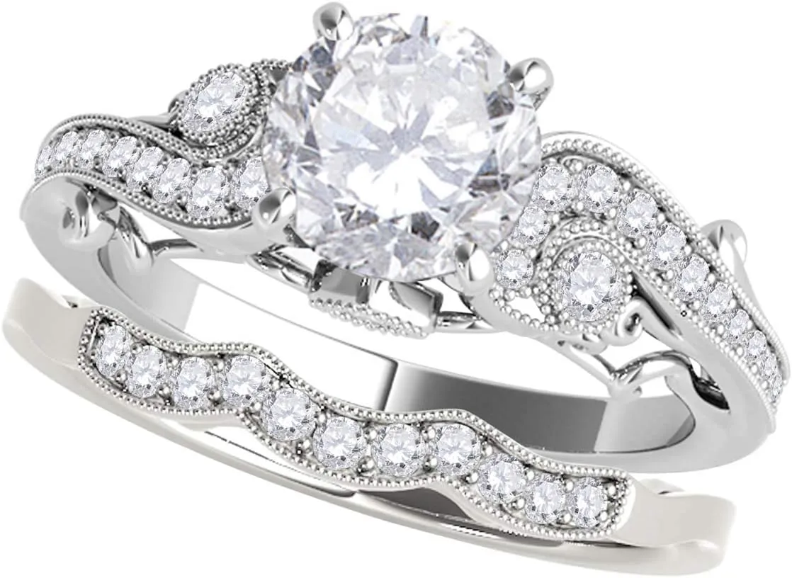 MauliJewels | 0.56 Carat Diamond Engagement Bridal Ring Set Prong Setting 14K Solid Rose White Yellow Gold