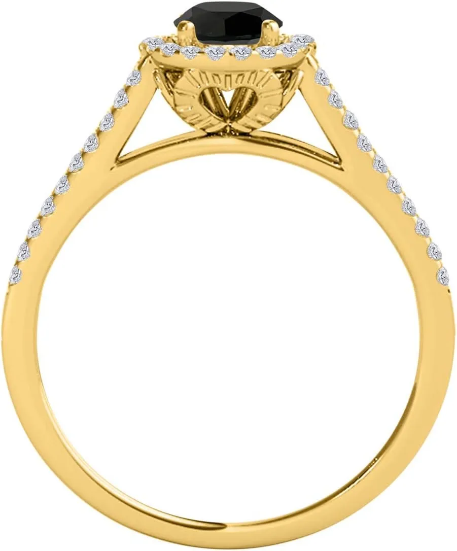 MauliJewels 1.30 Carat Halo Split Shank Black Diamond Engagement Wedding Ring 4 Prong-Setting 14k Solid Yellow Gold