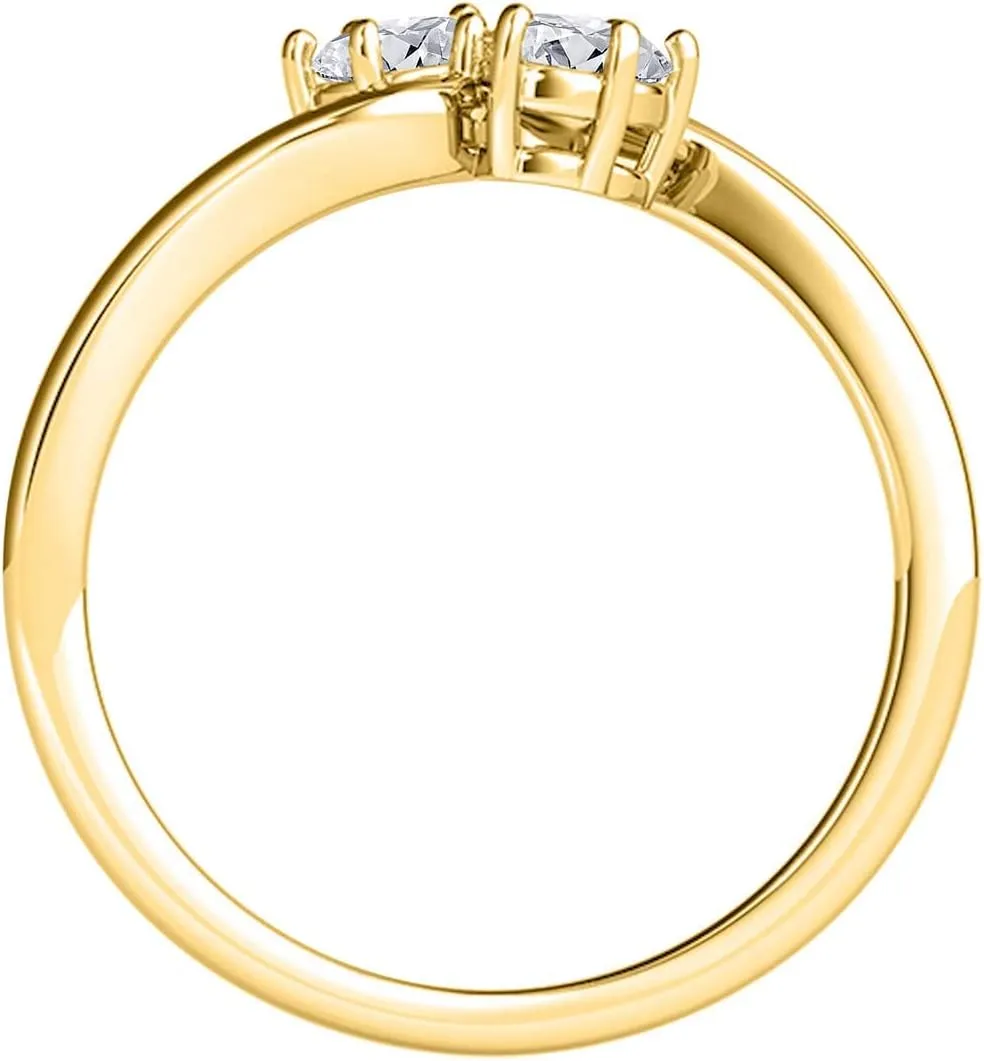 MauliJewels 1/4 Ct Two Stone White-Diamond Ring Prong 14K White Rose Yellow Gold