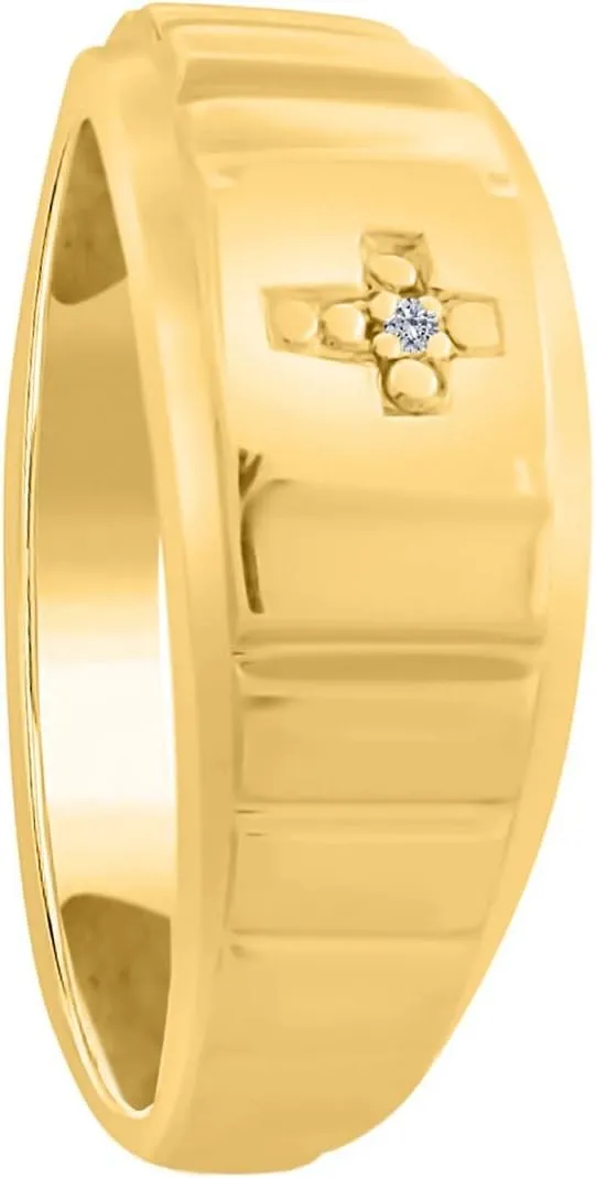 MauliJewels Engagement Rings for men 0.005 Carat Diamond Engagement Men's Cross Ring Prong-Setting 10K Yellow Gold
