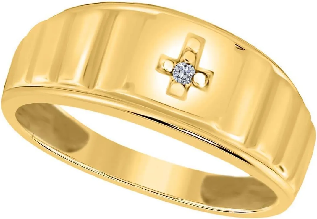 MauliJewels Engagement Rings for men 0.005 Carat Diamond Engagement Men's Cross Ring Prong-Setting 10K Yellow Gold