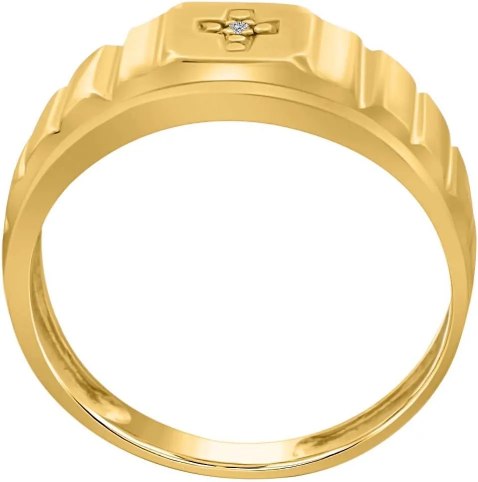 MauliJewels Engagement Rings for men 0.005 Carat Diamond Engagement Men's Cross Ring Prong-Setting 10K Yellow Gold
