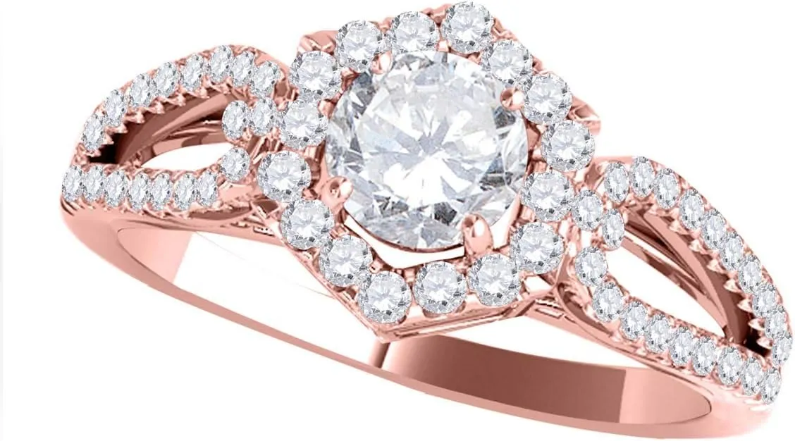 MauliJewels Engagement Rings Women 0.70 Carat Halo Diamond Engagement Ring 4 Prong-Setting 14k Gold