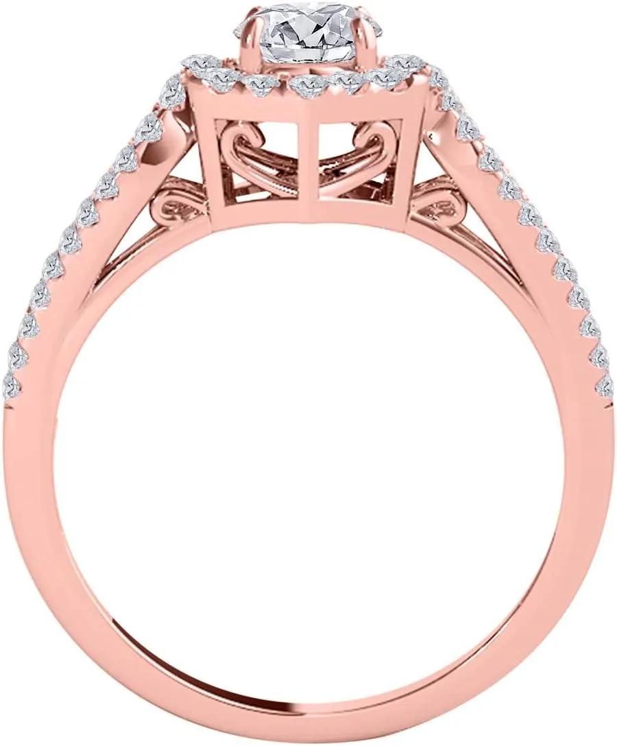 MauliJewels Engagement Rings Women 0.70 Carat Halo Diamond Engagement Ring 4 Prong-Setting 14k Gold