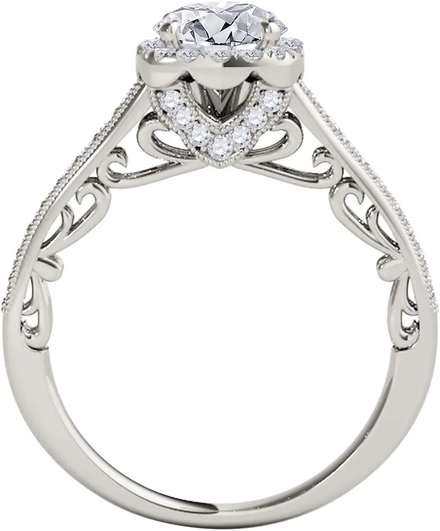 MauliJewels Engagement Rings Women 1 Carat Halo Diamond Engagement Ring 4-prong Round Cut 14K Solid Gold