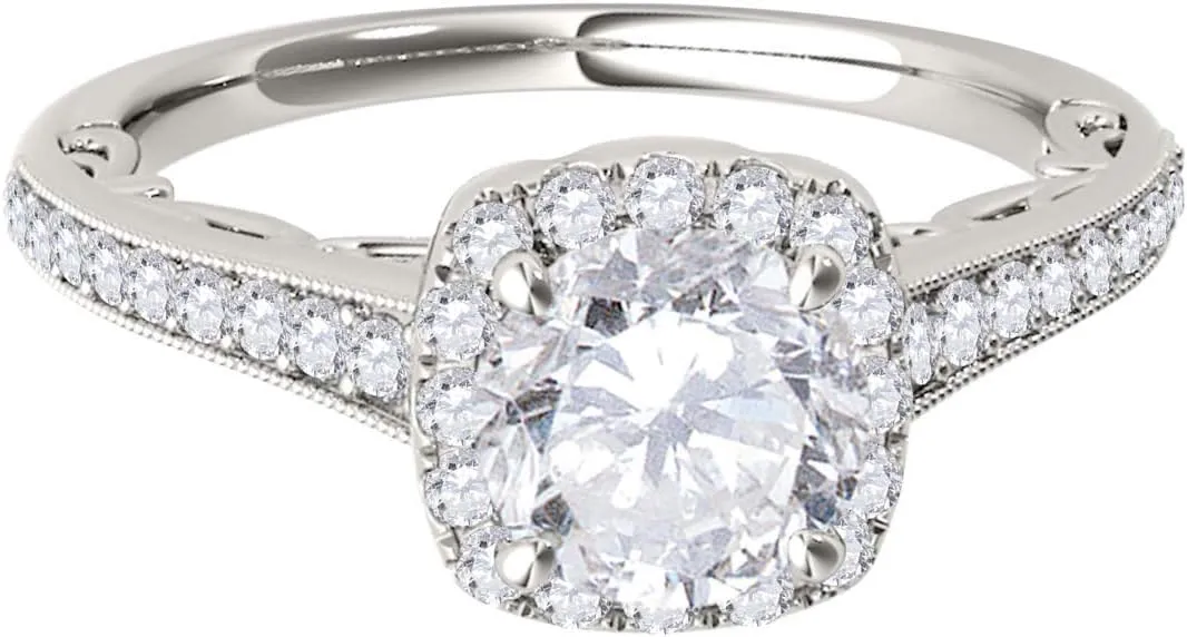 MauliJewels Engagement Rings Women 1 Carat Halo Diamond Engagement Ring 4-prong Round Cut 14K Solid Gold