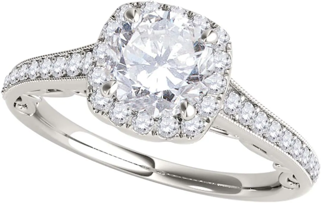 MauliJewels Engagement Rings Women 1 Carat Halo Diamond Engagement Ring 4-prong Round Cut 14K Solid Gold