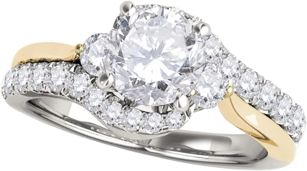 MauliJewels Engagement Rings Women 1.25 Carat Halo Two Tone Diamond Engagement Bridal Ring Set prong 14K Solid White & Yellow Gold