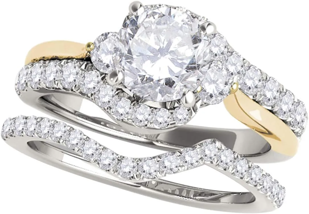 MauliJewels Engagement Rings Women 1.25 Carat Halo Two Tone Diamond Engagement Bridal Ring Set prong 14K Solid White & Yellow Gold