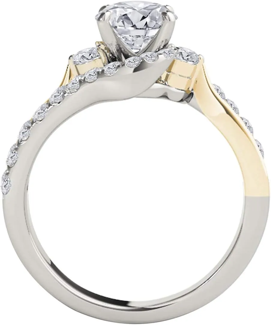 MauliJewels Engagement Rings Women 1.25 Carat Halo Two Tone Diamond Engagement Bridal Ring Set prong 14K Solid White & Yellow Gold