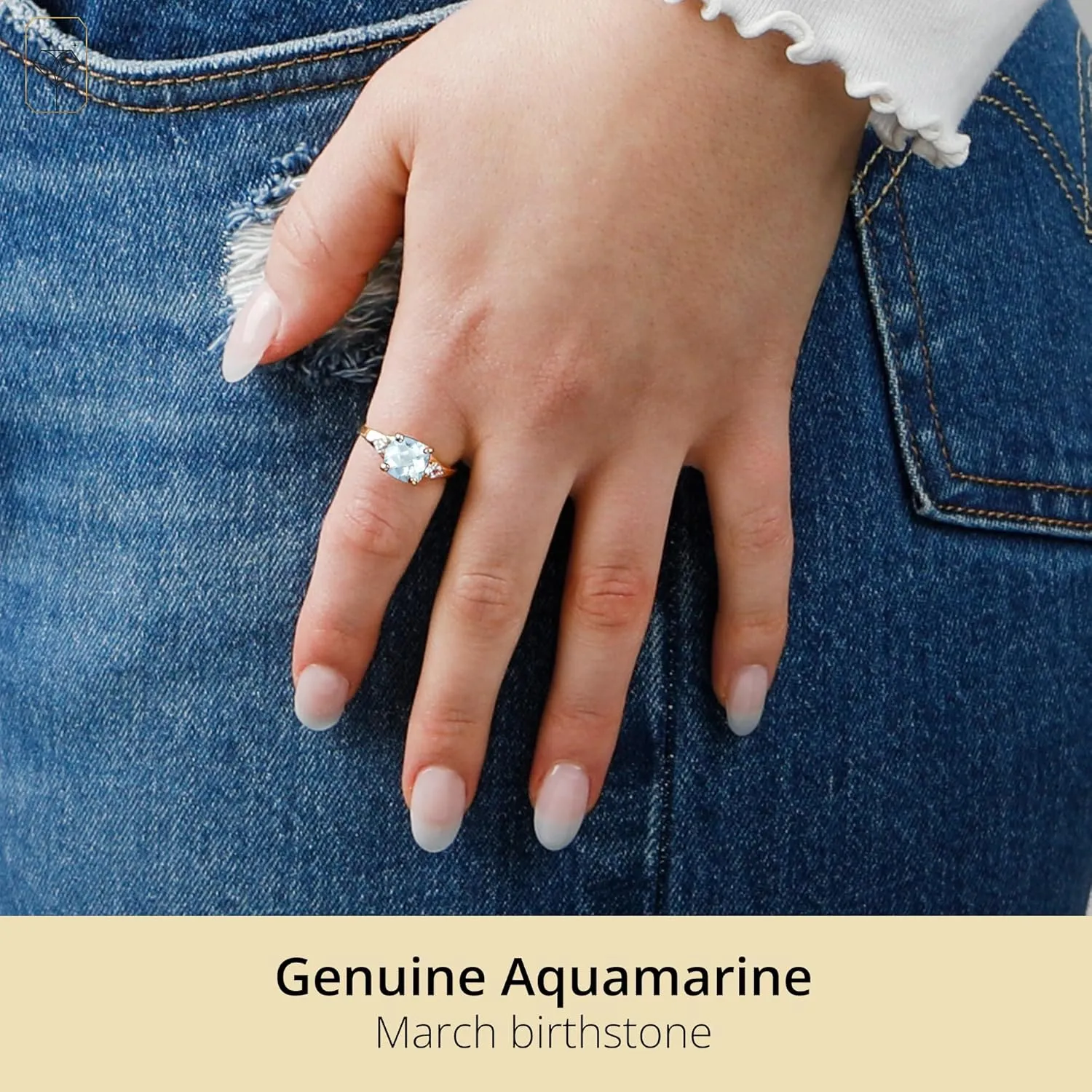 MAX   STONE 10k Gold Gemstone Rings for Women | Cushion Cut Three Stone Ring | Anti Tarnishing Birthstone Rings | Cocktail Ring with Gift Box in Size 5 to 9