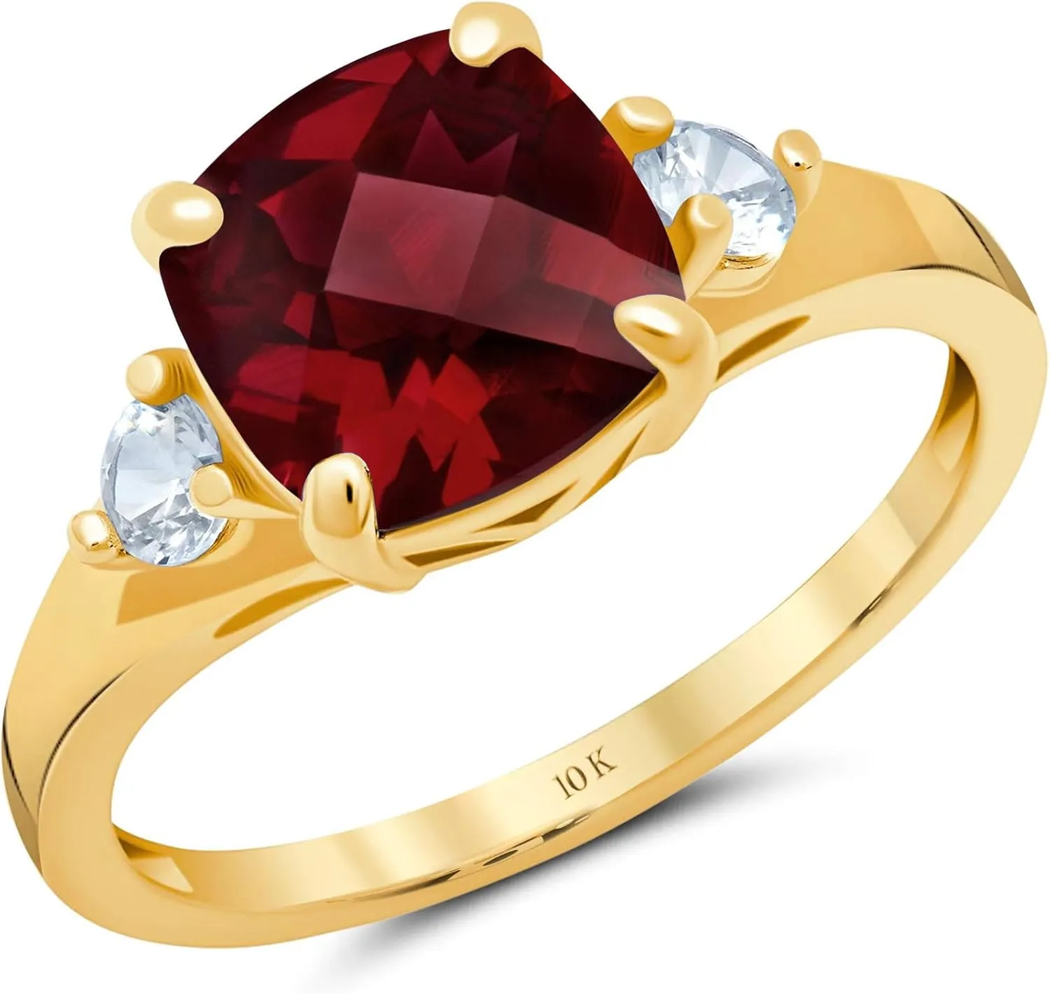 MAX   STONE 10k Gold Gemstone Rings for Women | Cushion Cut Three Stone Ring | Anti Tarnishing Birthstone Rings | Cocktail Ring with Gift Box in Size 5 to 9