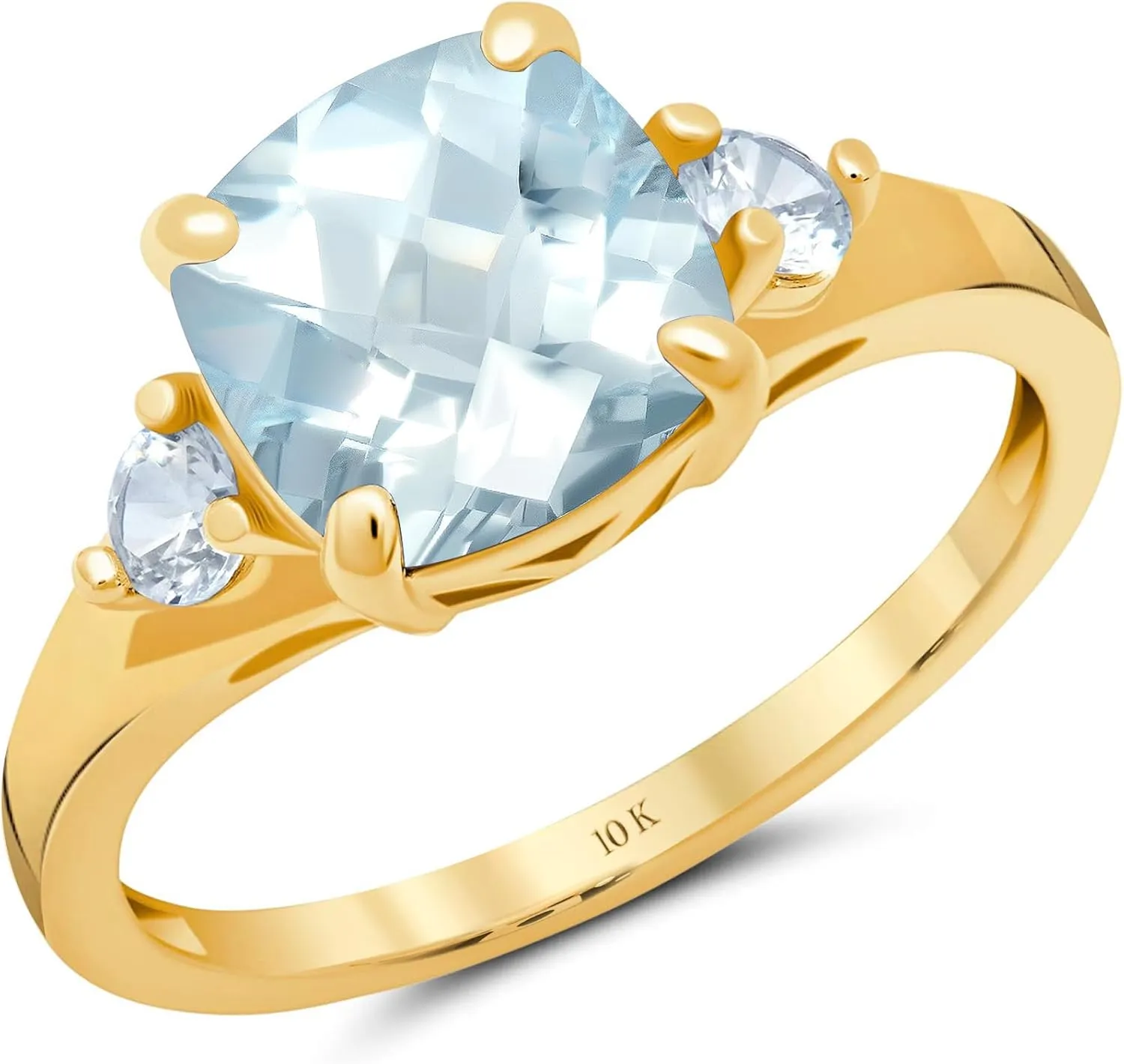 MAX   STONE 10k Gold Gemstone Rings for Women | Cushion Cut Three Stone Ring | Anti Tarnishing Birthstone Rings | Cocktail Ring with Gift Box in Size 5 to 9