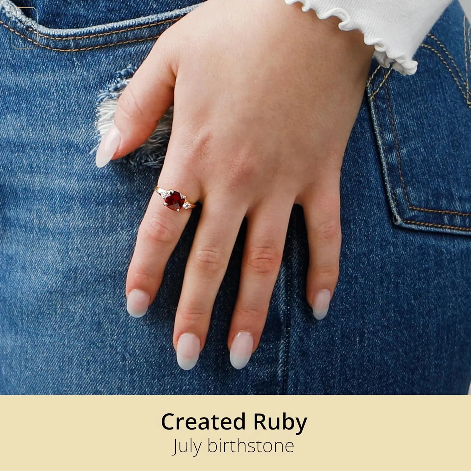 MAX   STONE 10k Gold Gemstone Rings for Women | Cushion Cut Three Stone Ring | Anti Tarnishing Birthstone Rings | Cocktail Ring with Gift Box in Size 5 to 9