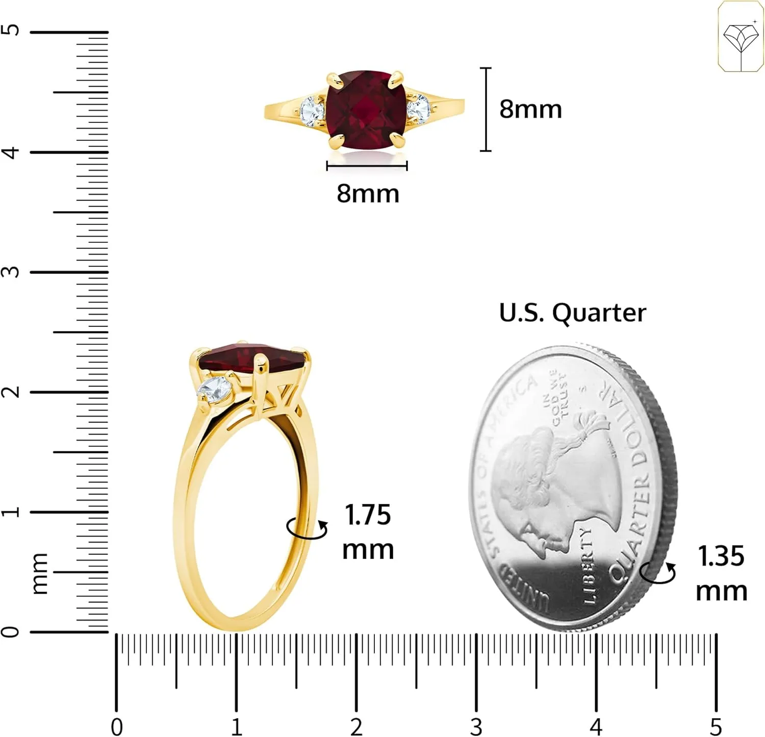 MAX   STONE 10k Gold Gemstone Rings for Women | Cushion Cut Three Stone Ring | Anti Tarnishing Birthstone Rings | Cocktail Ring with Gift Box in Size 5 to 9