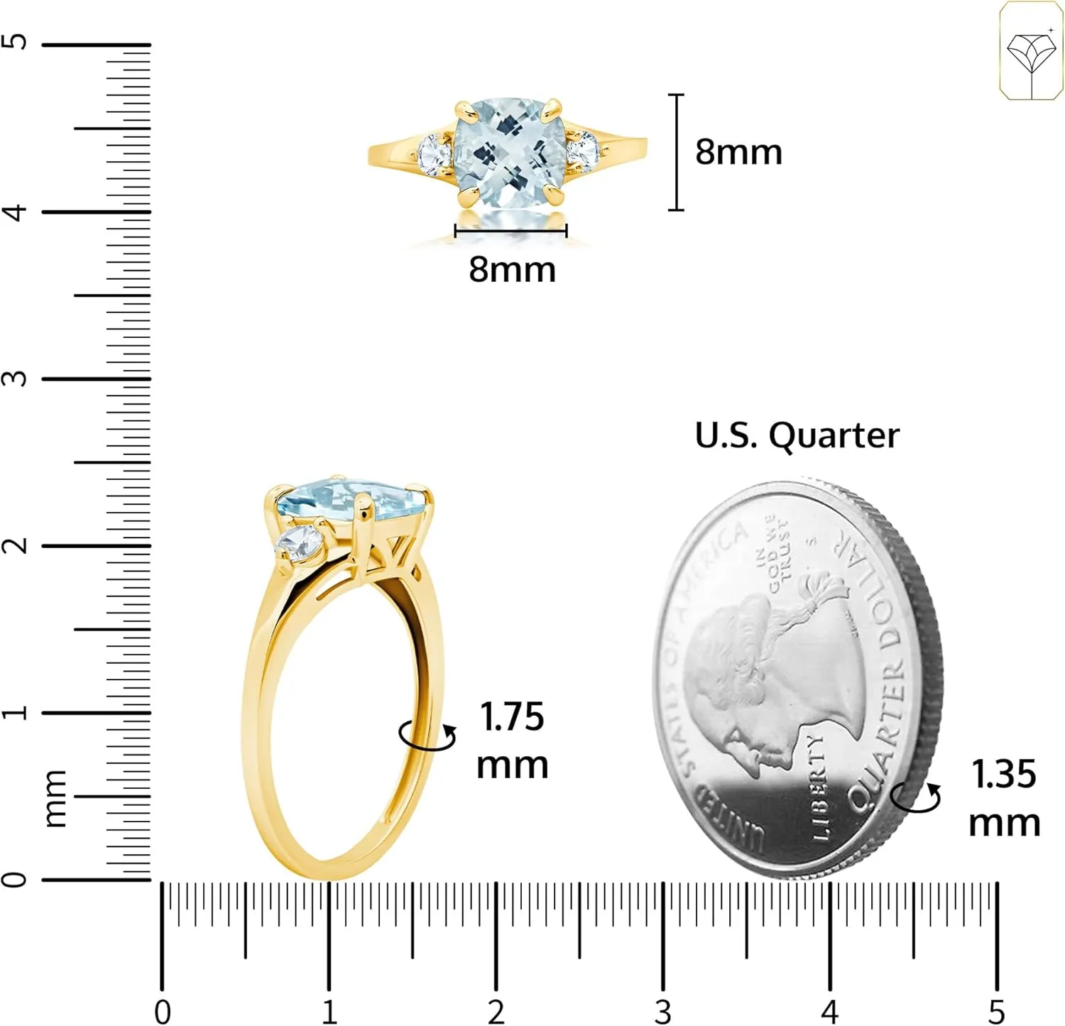 MAX   STONE 10k Gold Gemstone Rings for Women | Cushion Cut Three Stone Ring | Anti Tarnishing Birthstone Rings | Cocktail Ring with Gift Box in Size 5 to 9