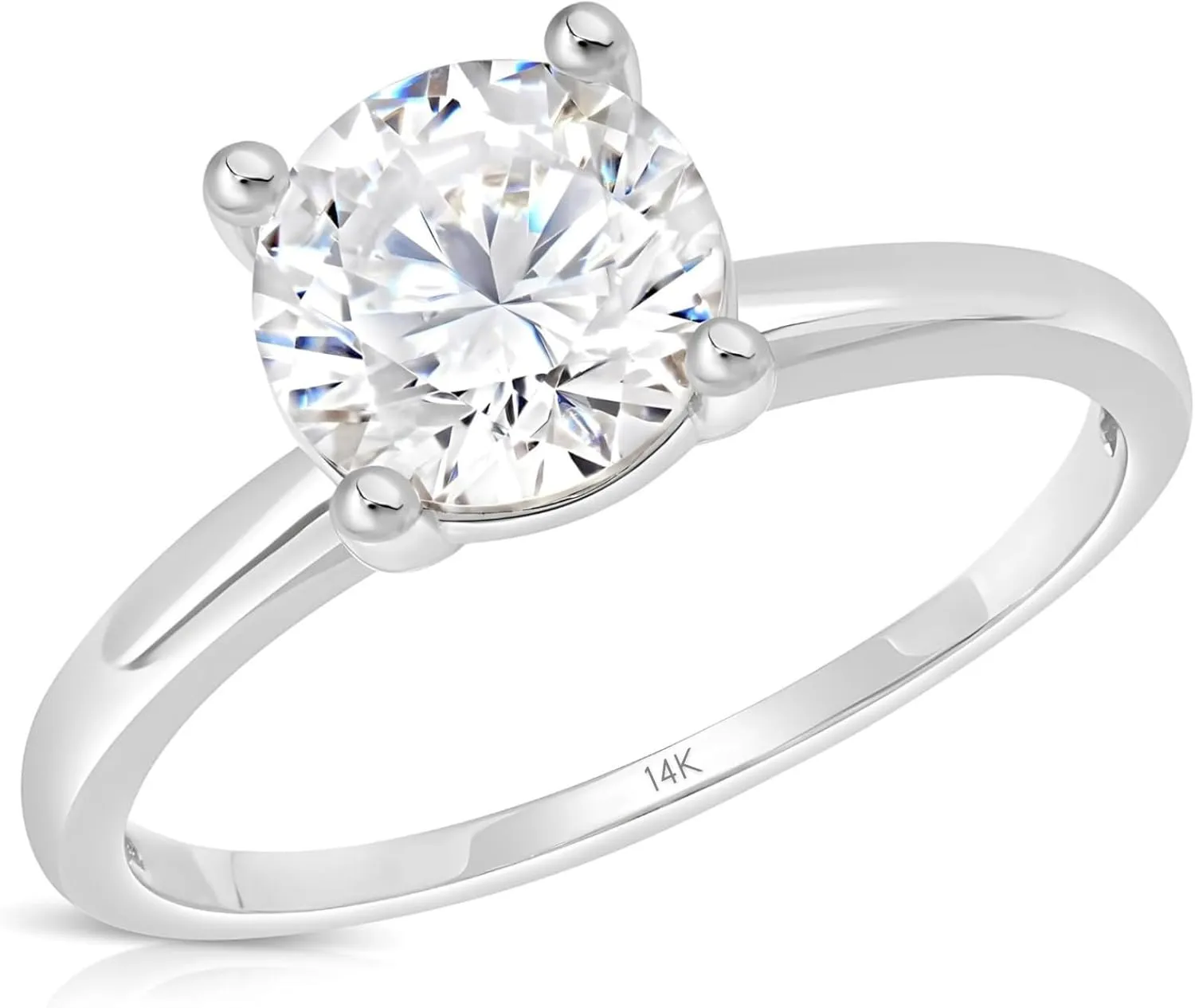 MAX   STONE 2 Carat Round Cubic Zirconia Solitaire Engagement Ring for Women | 14k Gold Engagement Rings | Simulated Diamond Ring | Real Gold CZ Engagement Rings