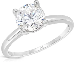 MAX   STONE 2 Carat Round Cubic Zirconia Solitaire Engagement Ring for Women | 14k Gold Engagement Rings | Simulated Diamond Ring | Real Gold CZ Engagement Rings