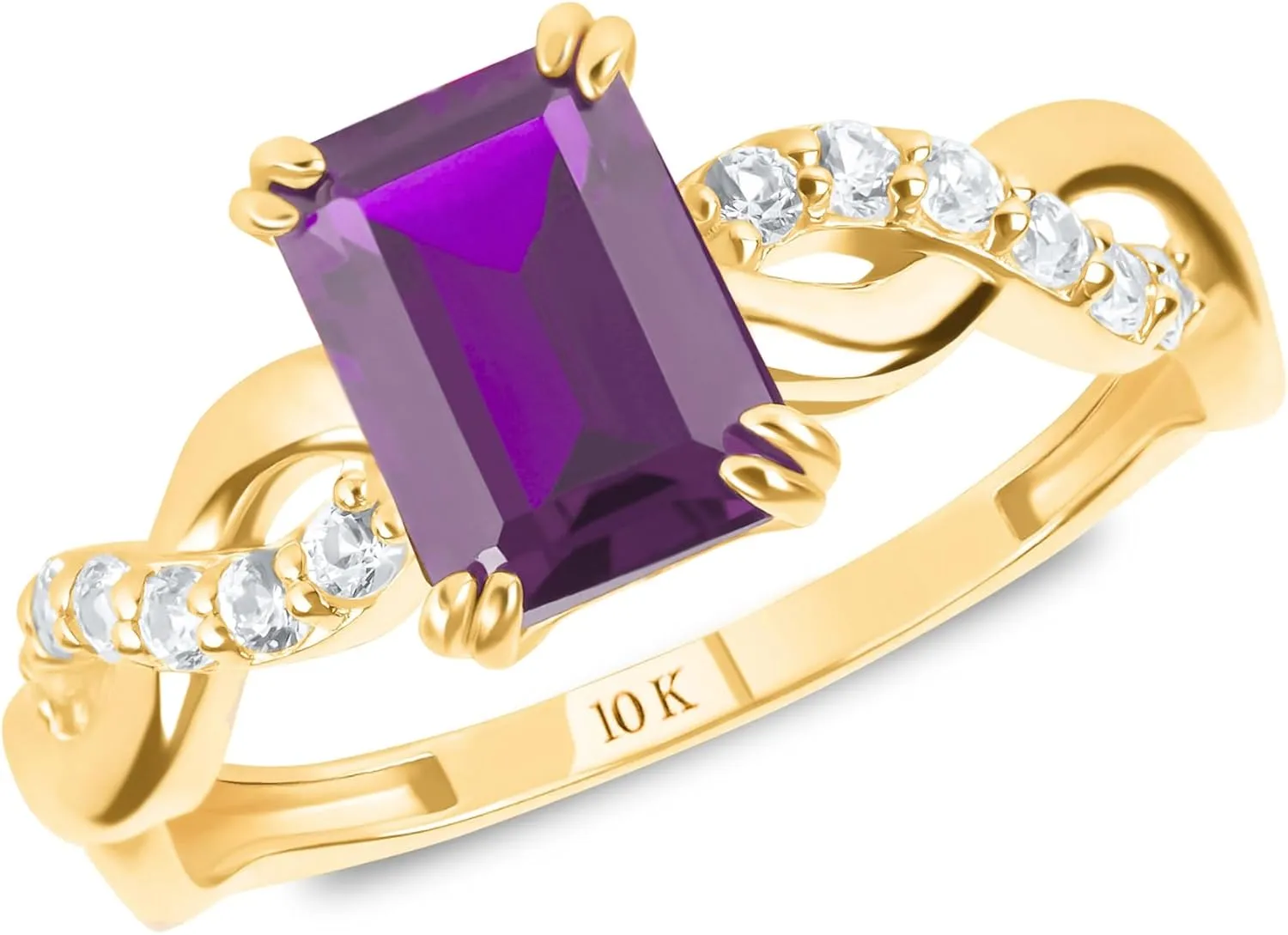 MAX   STONE Solid 10K Gold Emerald Cut Gemstone Rings for Women with Twisted Band | Birthstone Rings in Size 6 to 8 | Anti Tarnishing Statement Cocktail Ring with Gift Box