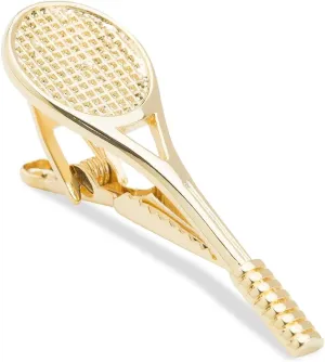 McEnroe Gold Tennis Racquet Tie Bar Gold Rhodium Plating McEnroe Gold Tennis Racquet Tie Bar