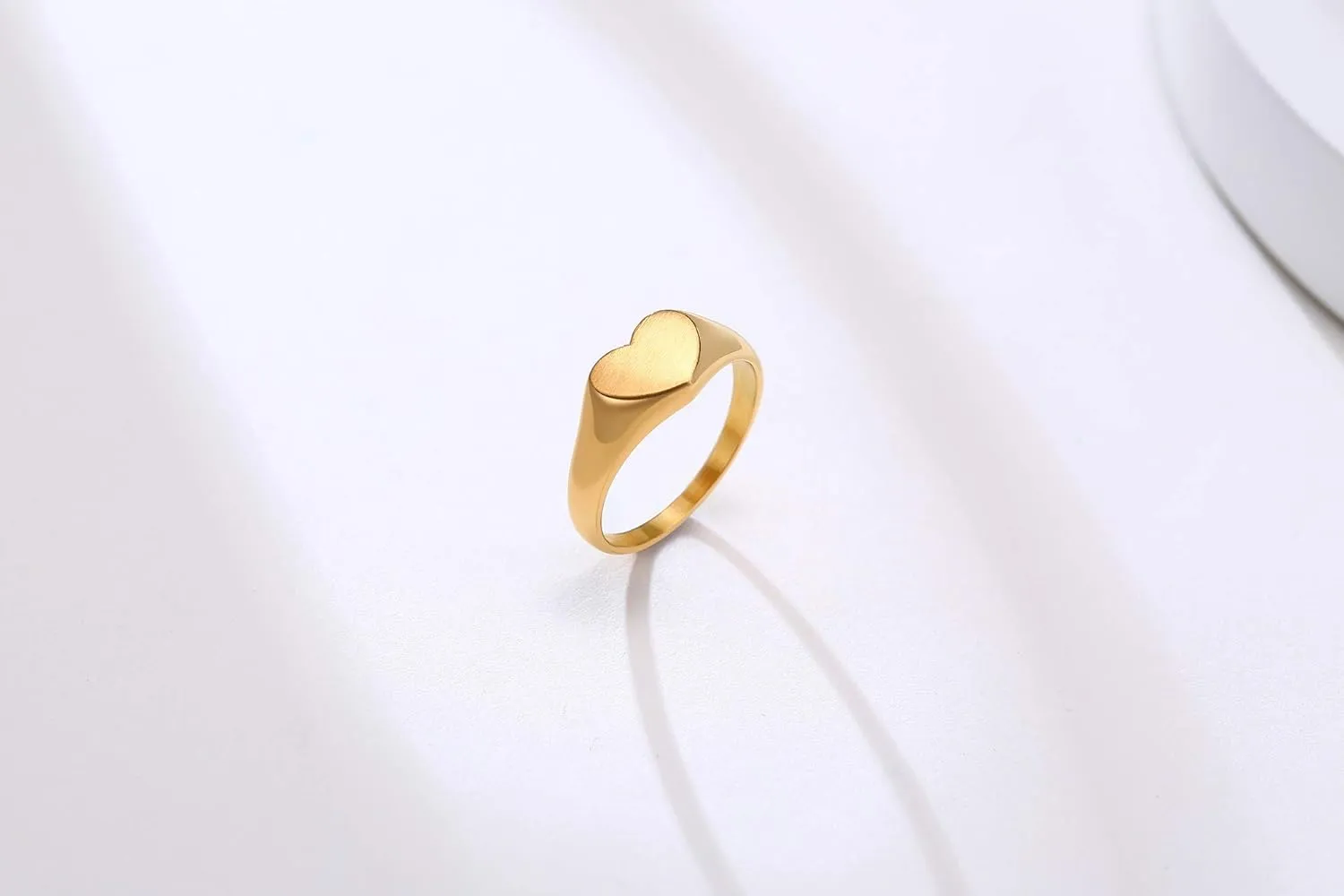MEALGUET 14K Gold Filled Stainless Steel Delicate Heart Shape Ring for Women Girl Stackable Chunky Layering Ring Band Pinky Ring Stylish Ring for Women, Customized,Size 6