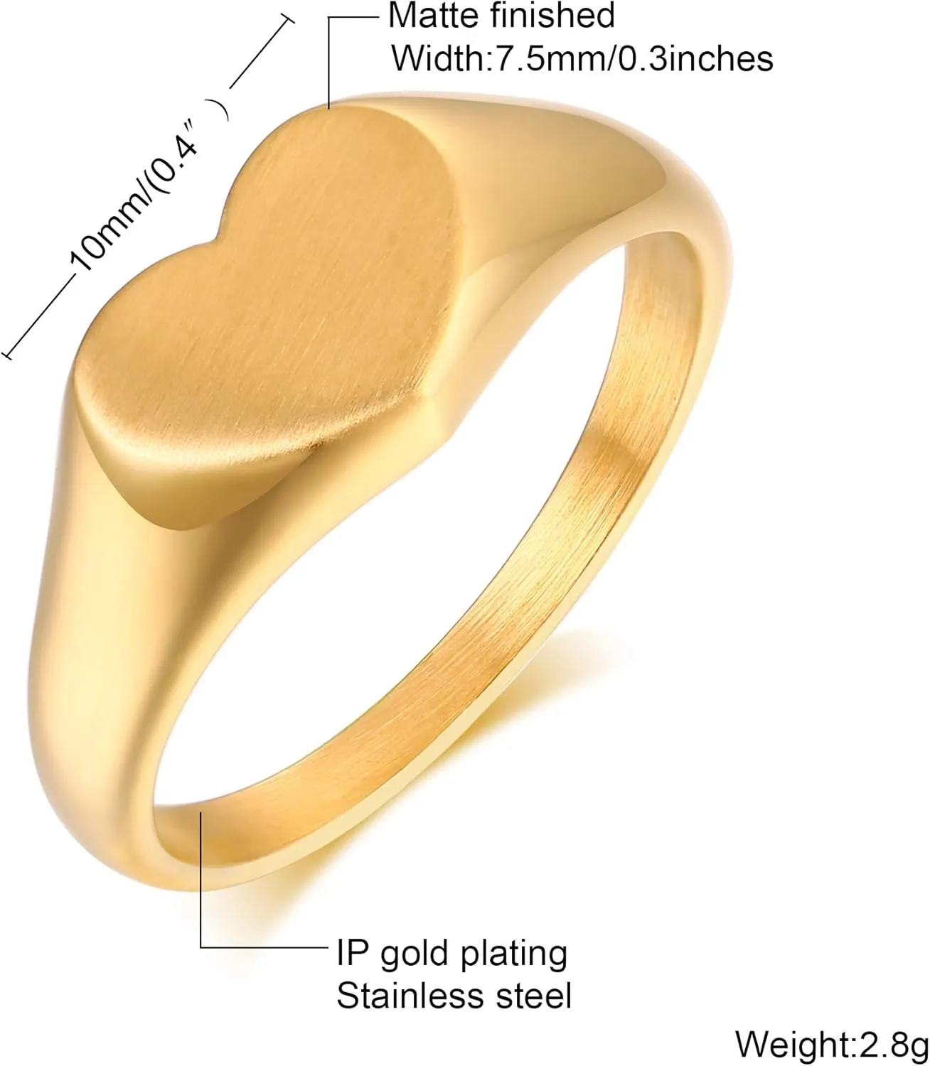 MEALGUET 14K Gold Filled Stainless Steel Delicate Heart Shape Ring for Women Girl Stackable Chunky Layering Ring Band Pinky Ring Stylish Ring for Women, Customized,Size 6