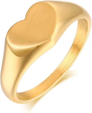 MEALGUET 14K Gold Filled Stainless Steel Delicate Heart Shape Ring for Women Girl Stackable Chunky Layering Ring Band Pinky Ring Stylish Ring for Women, Customized,Size 6